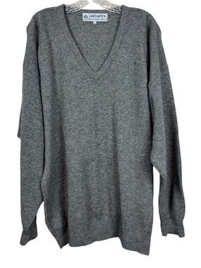 Vintage ANTARTEX gray knit V-neck Lambswool pullover sweater XL